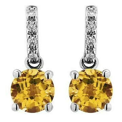 Citrine Earrings with Diamond Accent 14KT Gold