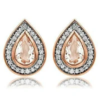 Morganite Teardrop Stud Earrings with Diamond Frame 14KT Rose Gold