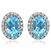 Oval Topaz Stud Earrings with Diamond Frame 14KT Gold