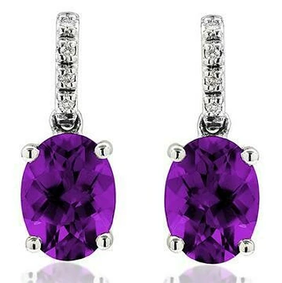 Oval Amethyst Earrings with Diamond Accent 14KT Gold