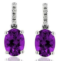 Oval Amethyst Earrings with Diamond Accent 14KT Gold