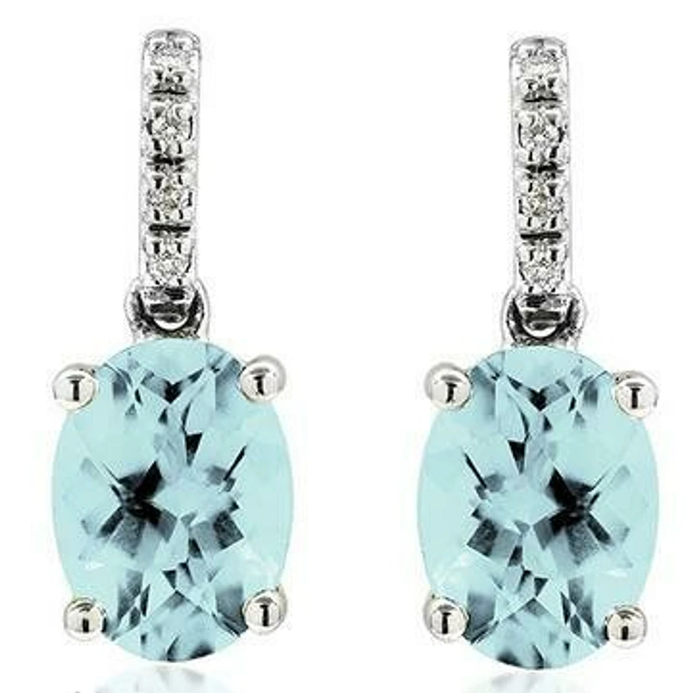 Oval Aquamarine Earrings with Diamond Accent 14KT Gold