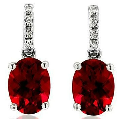 Oval Garnet Earrings with Diamond Accent 14kt Gold