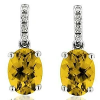 Oval Citrine Earrings with Diamond Accent 14KT Gold