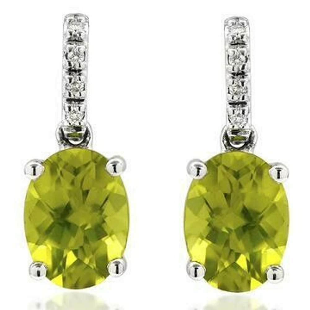 Oval Peridot Earrings with Diamond Accent 14KT Gold