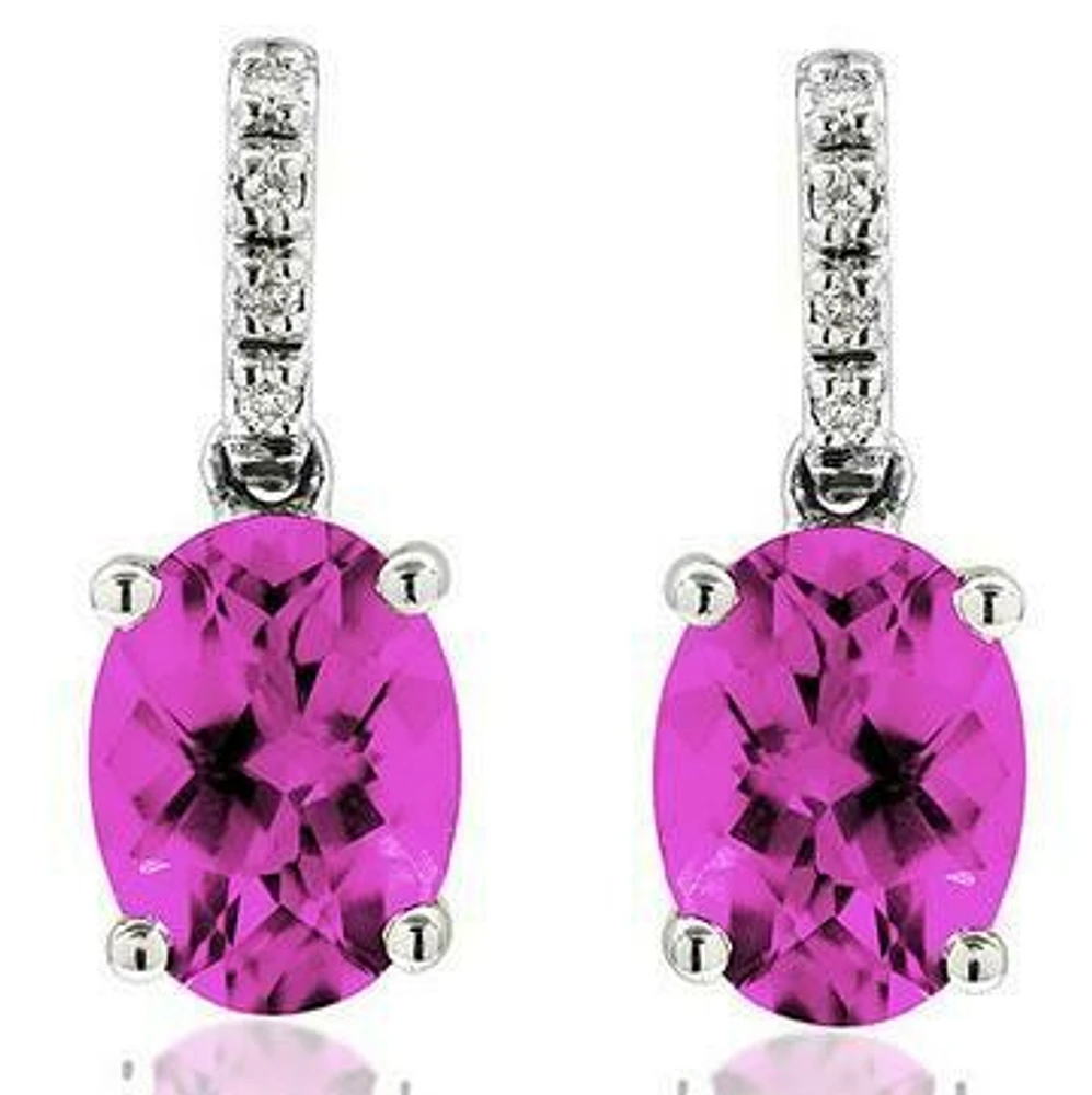 Oval Pink Topaz Earrings with Diamond Accent 14KT Gold