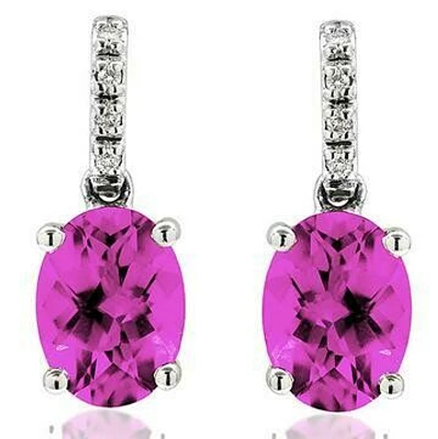 Oval Pink Topaz Earrings with Diamond Accent 14KT Gold