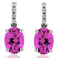 Oval Pink Topaz Earrings with Diamond Accent 14KT Gold