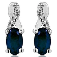 Oval Infinity Blue Sapphire Stud Earrings with Diamond Accent 14KT Gold