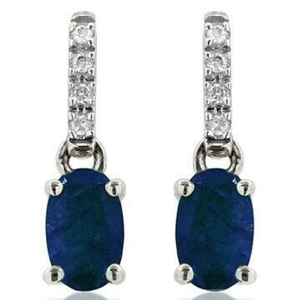 Oval Blue Sapphire Earrings with Diamond Accent 14KT Gold