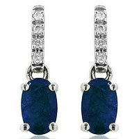 Oval Blue Sapphire Earrings with Diamond Accent 14KT Gold