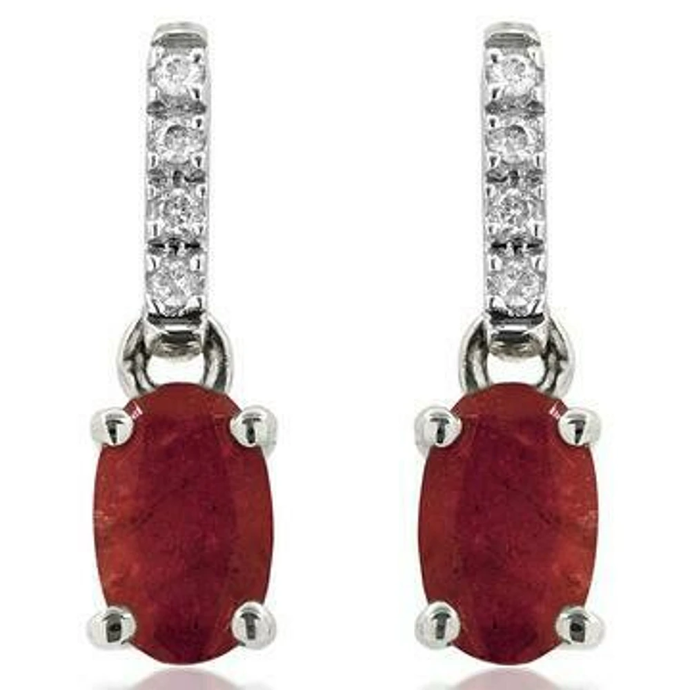 Oval Ruby Earrings with Diamond Accent 14KT Gold