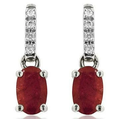 Oval Ruby Earrings with Diamond Accent 14KT Gold