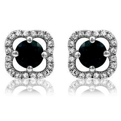 Clover Blue Sapphire Stud Earrings with Diamond Frame 14KT Gold