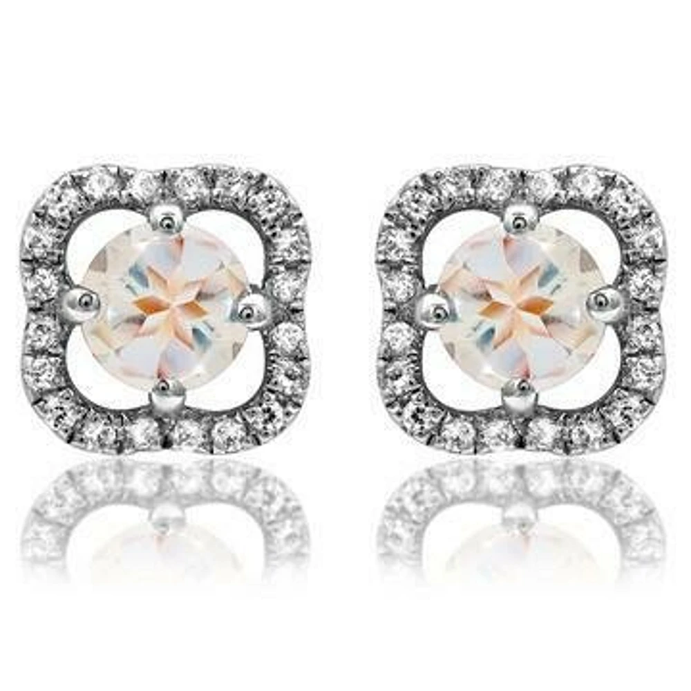 Clover Morganite Stud Earrings with Diamond Frame 14KT Gold