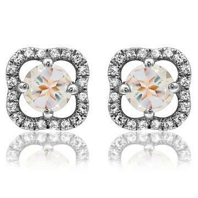 Clover Morganite Stud Earrings with Diamond Frame 14KT Gold