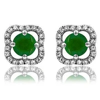 Clover Emerald Stud Earrings with Diamond Frame 14KT Gold