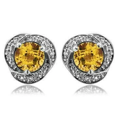 Citrine Whirl Stud Earrings with Diamond Frame 14KT Gold