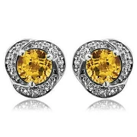 Citrine Whirl Stud Earrings with Diamond Frame 14KT Gold