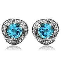 Topaz Whirl Stud Earrings with Diamond Frame 14KT Gold