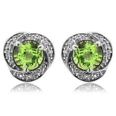 Peridot Whirl Stud Earrings with Diamond Frame 14KT Gold