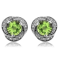 Peridot Whirl Stud Earrings with Diamond Frame 14KT Gold