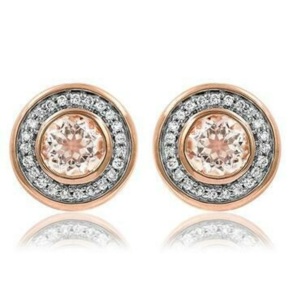 Morganite Stud Earrings with Diamond Frame Rose Gold