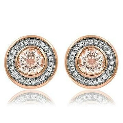 Morganite Stud Earrings with Diamond Frame Rose Gold