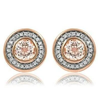 Morganite Stud Earrings with Diamond Frame Rose Gold