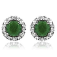 Emerald Stud Earrings with Diamond Halo 14KT Gold