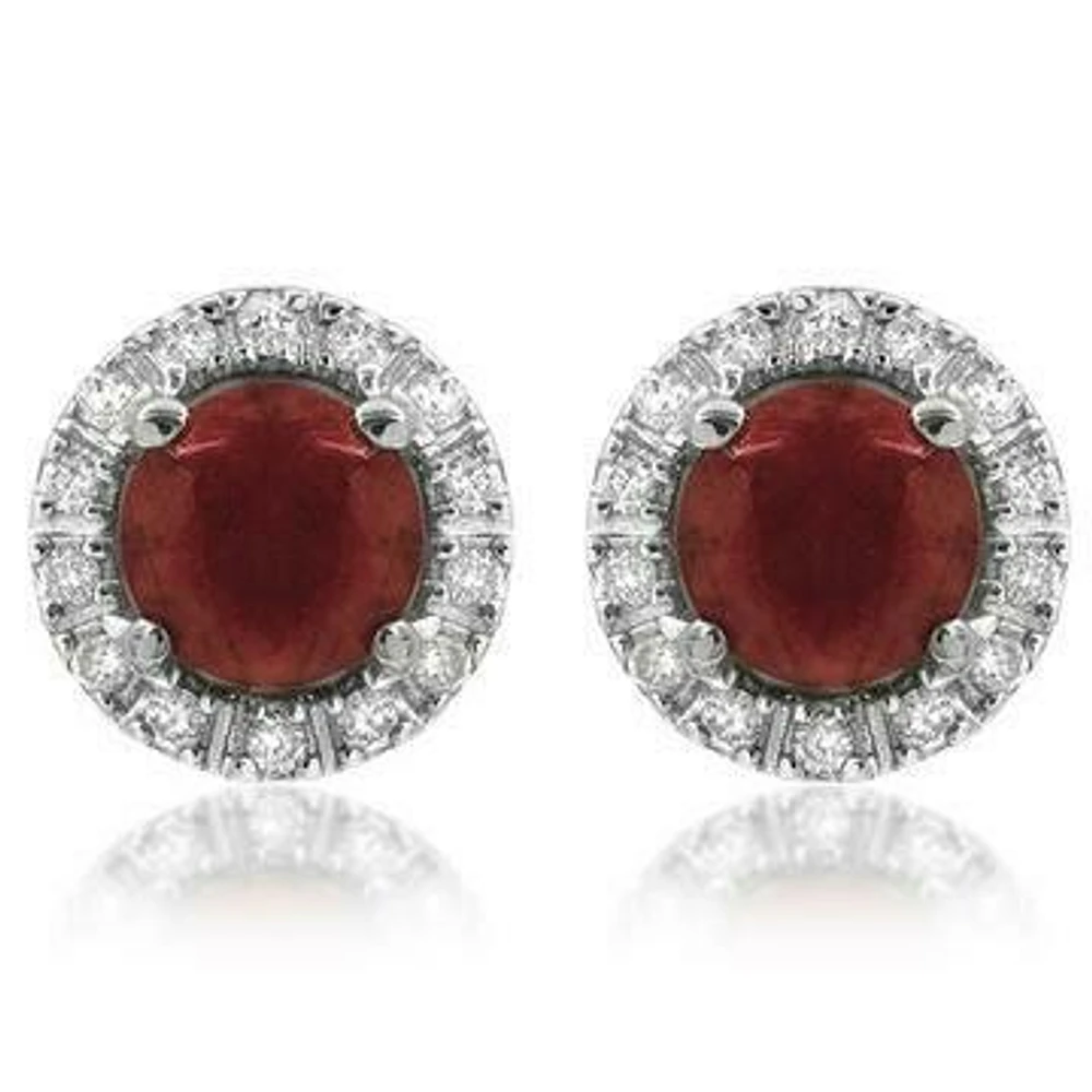 Ruby Stud Earrings with Diamond Halo 14KT Gold