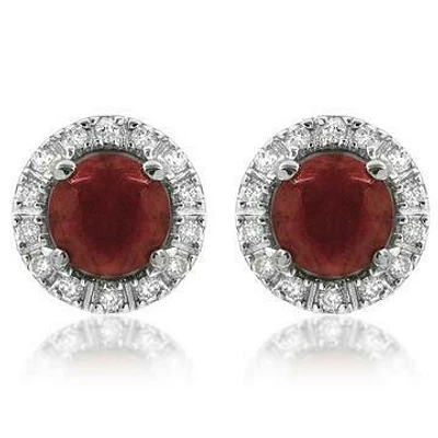 Ruby Stud Earrings with Diamond Halo 14KT Gold