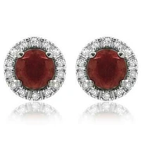 Ruby Stud Earrings with Diamond Halo 14KT Gold