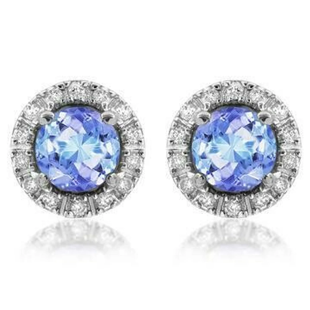 Tanzanite Stud Earrings with Diamond Halo 14KT Gold