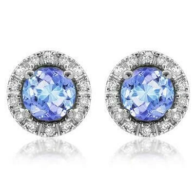 Tanzanite Stud Earrings with Diamond Halo 14KT Gold