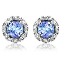 Tanzanite Stud Earrings with Diamond Halo 14KT Gold