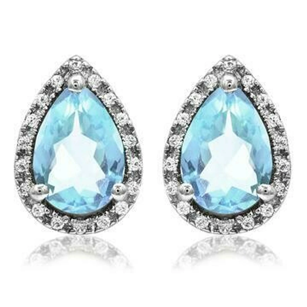 Pear Aquamarine Stud Earrings with Diamond Halo 14KT Gold