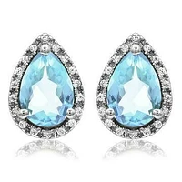 Pear Aquamarine Stud Earrings with Diamond Halo 14KT Gold