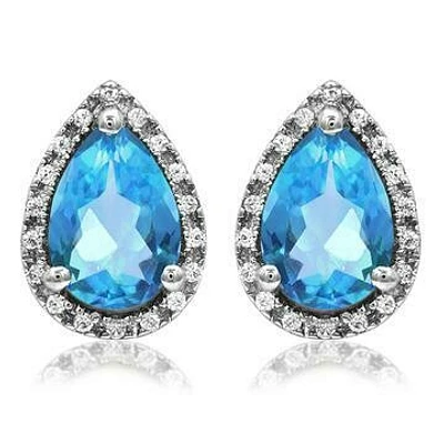 Pear Topaz Stud Earrings with Diamond Halo 14KT Gold