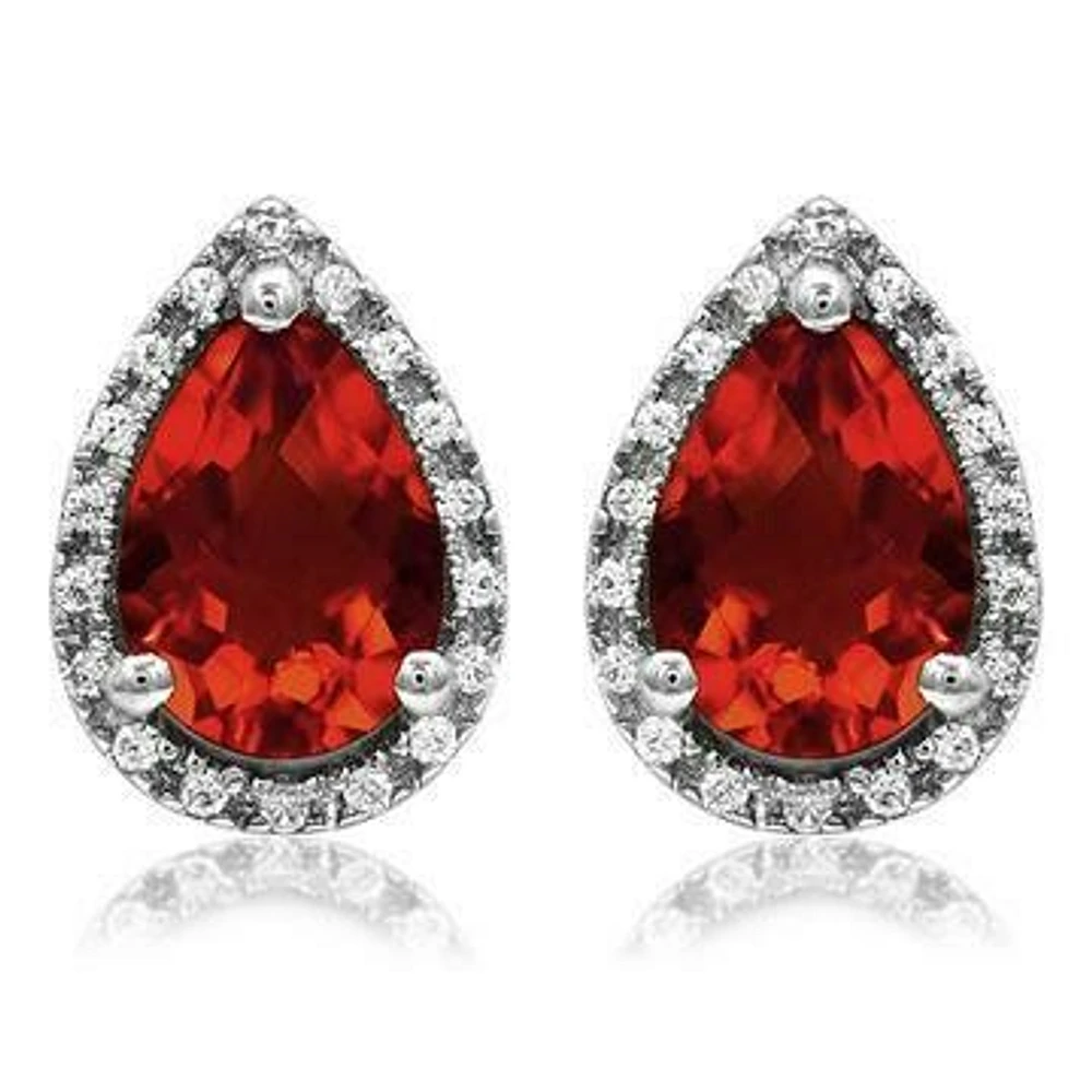 Pear Garnet Stud Earrings with Diamond Halo 14KT Gold