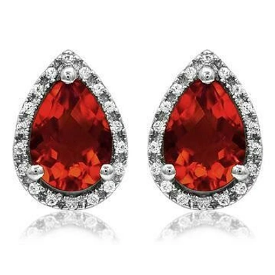 Pear Garnet Stud Earrings with Diamond Halo 14KT Gold