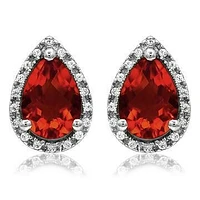 Pear Garnet Stud Earrings with Diamond Halo 14KT Gold