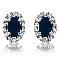 Oval Blue Sapphire Stud Earrings with Diamond Halo 14KT Gold