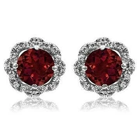 Floral Garnet Earrings with Diamond Frame 14KT Gold