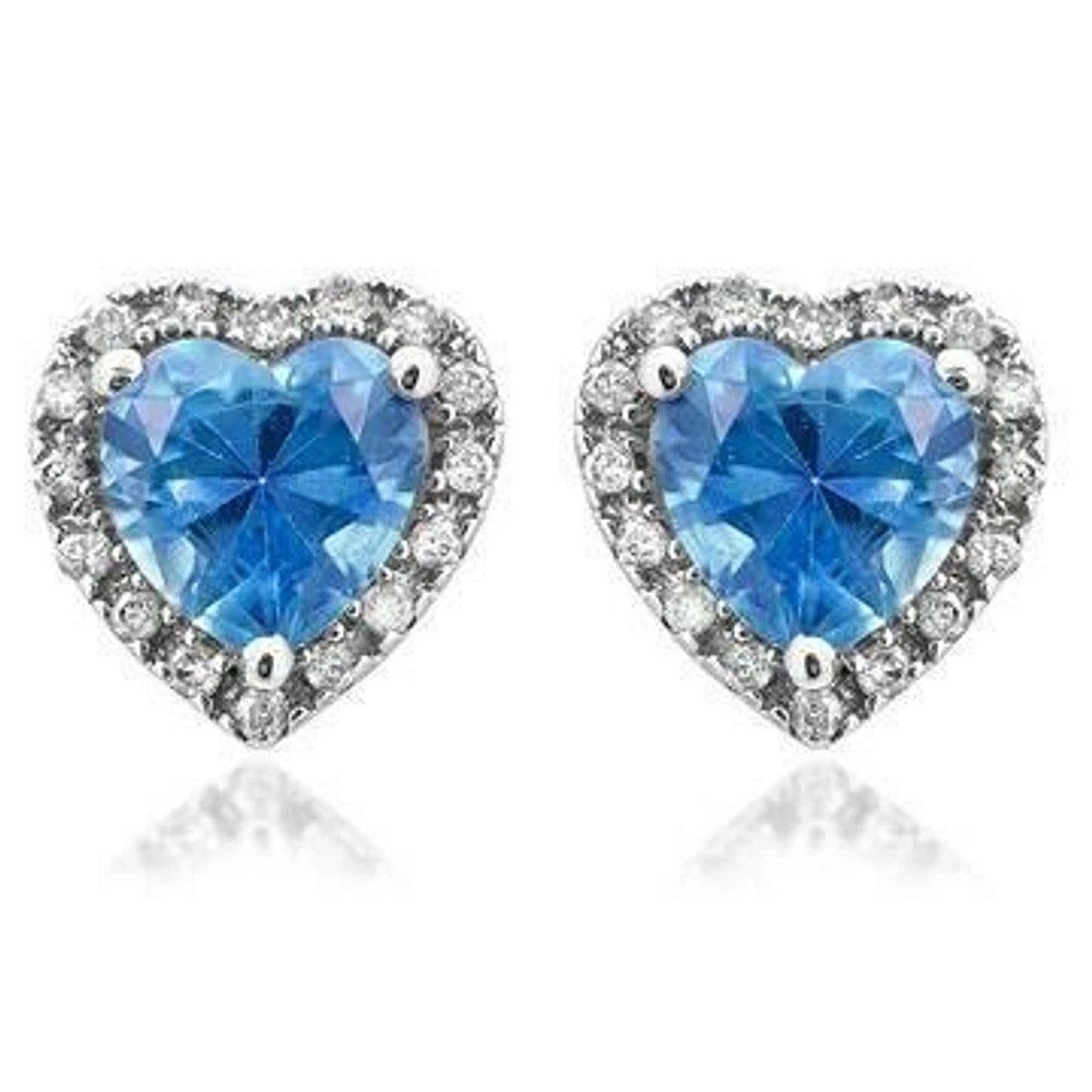 Heart Topaz Stud Earrings with Diamond Halo 14KT Gold