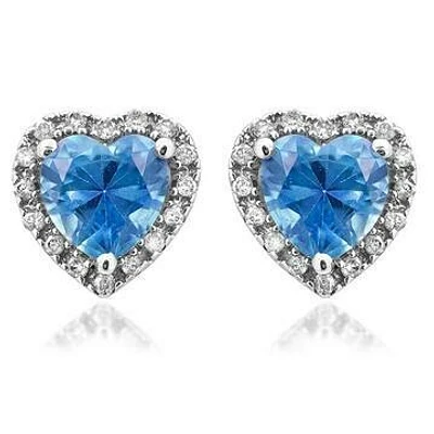 Heart Topaz Stud Earrings with Diamond Halo 14KT Gold