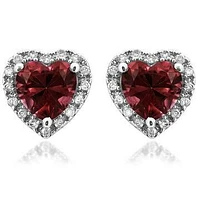 Heart Garnet Stud Earrings with Diamond Halo 14KT Gold