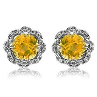 Floral Citrine Earrings with Diamond Frame 14KT Gold