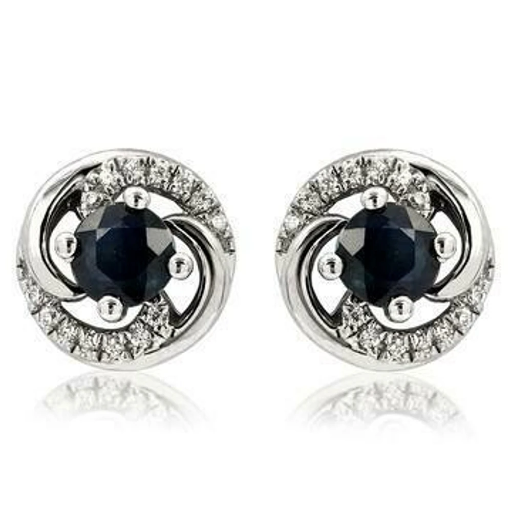 Blue Sapphire Swirl Stud Earrings with Diamond Accent 14kt Gold