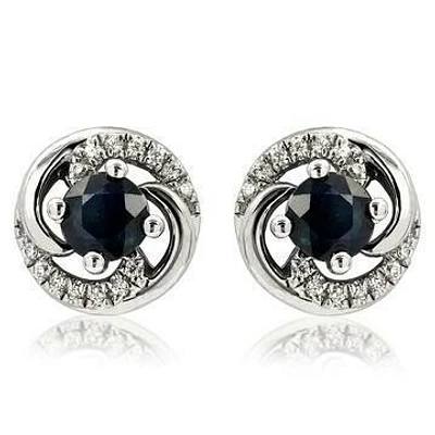 Blue Sapphire Swirl Stud Earrings with Diamond Accent 14kt Gold